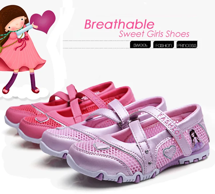 UOVO Spring Shoes For Kids Girls Princess Shoes 2020 Breathable Mesh Shoes For Little Girls Cartoon Flats Children Size 27#-33#