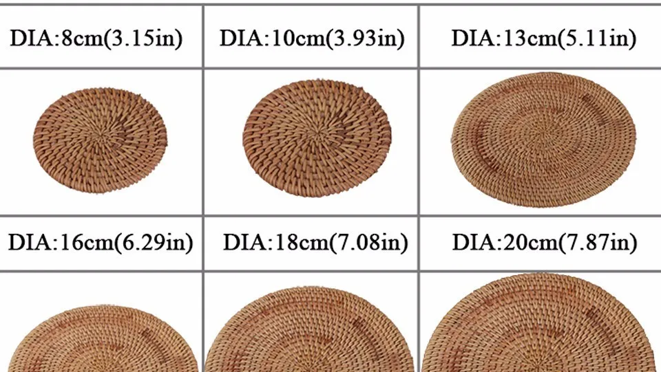 6 размер ротанга плетение чашки коврик набор подставки для напитков круглый горшок коврик стол блюдо Porta Copos столовые приборы украшение дома изоляция ручной работы