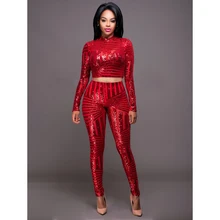 Осенние Элегантные Блестки комбинезон 3 цвета Двойка наряды Боди с длинным рукавом сексуальный клубный бодикон комбинезон S M L XL