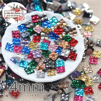

1000pcs 4mm mix color square shiny Acrylic rhinestone Flat back Cabochon Art Supply Decoration Charm