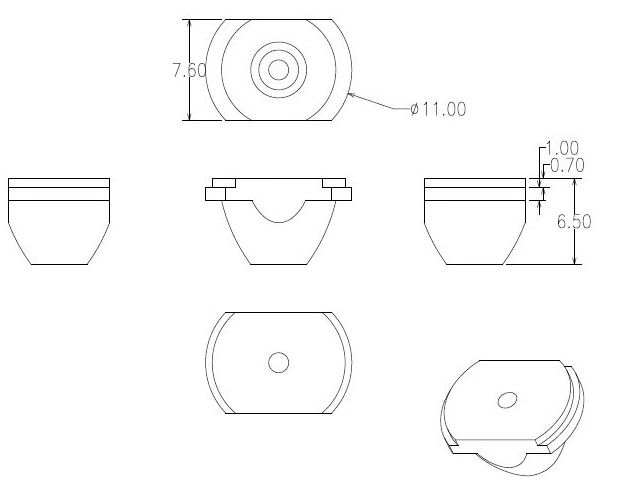 #HFLU-11  High quality LED Lens, Headlight lens, Size: 11X7.6X6.5mm, Suitable for: CREE-XPE, 20 degree, Clean surface, PMMA