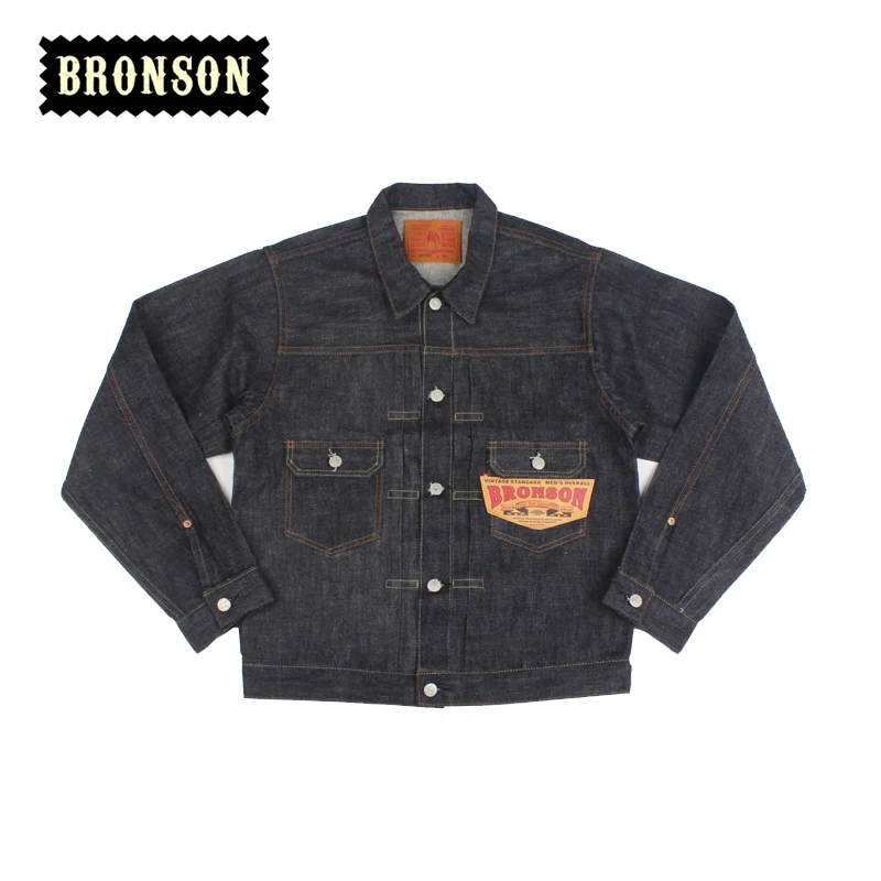 Бронсон Индиго селваж немытый дизайн Винтажный Топ 14,5 oz сырой джинсовой куртки 807xx