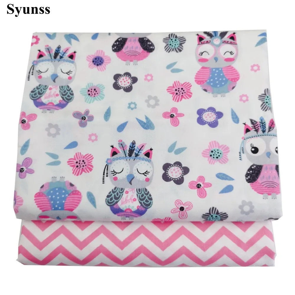 

Syunss Diy Patchwork Cloth For Quilting Baby Cribs Cushions Dress Sewing Tissus Pink Owl Floral Print Twill Cotton Fabric Tecido