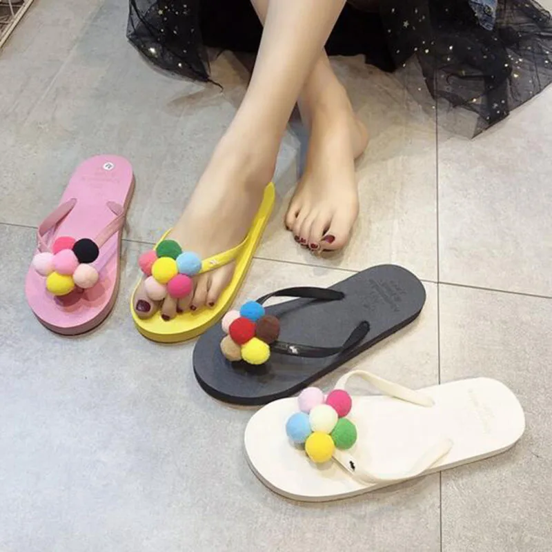 

Women Summer New Arrival Bathroom Home Wear Casual Non-slip Rubber Slippers Shoes Flip Flops Open Toe Fringe Design Shoes