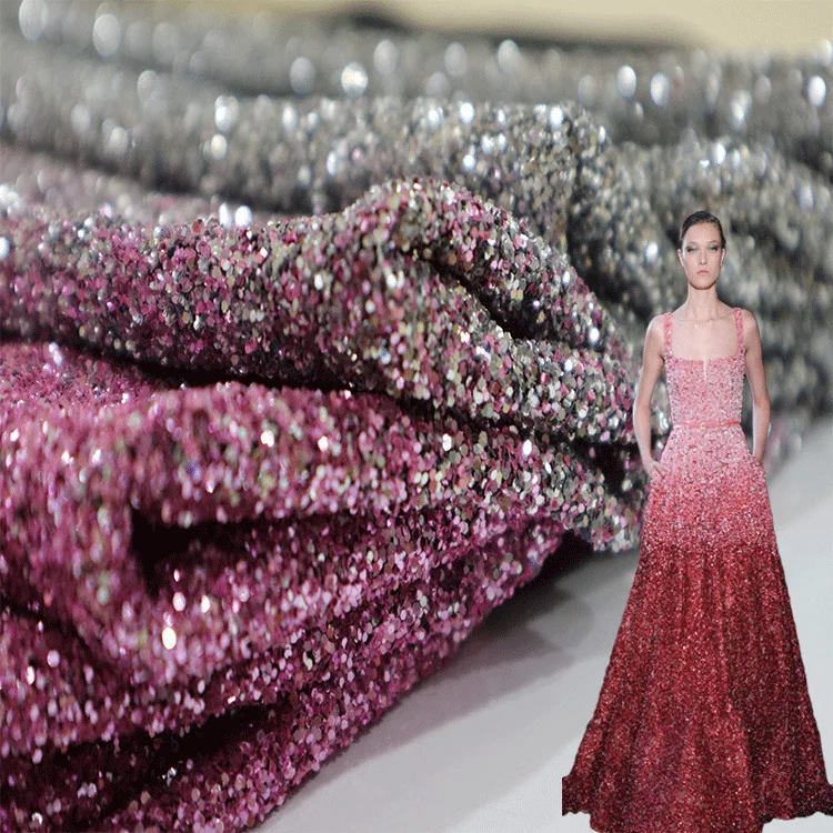 Шестиугольная сетка ткань градиент переход блесток свадебное платье костюм fabrics-500gsm