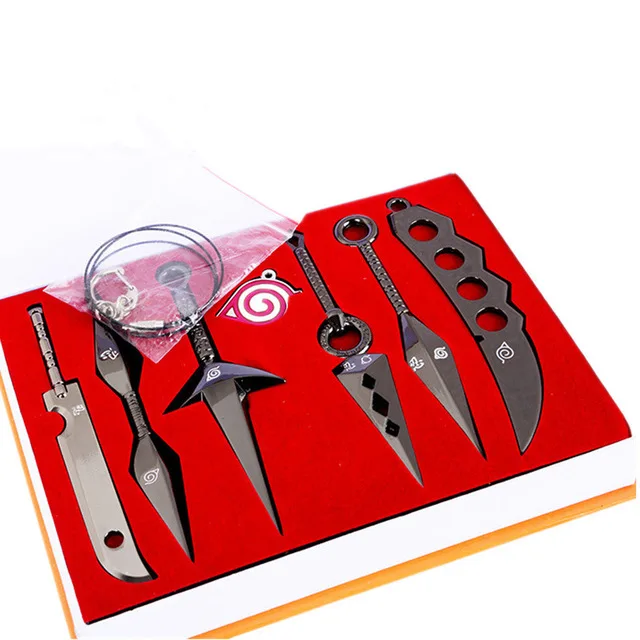 

Naruto Hatake Kakashi Deidara Kunai Shuriken Weapons Swords Necklace Pendant Keychain 7Pcs/Set Alloy Toy Swords Cosplay Prop Toy