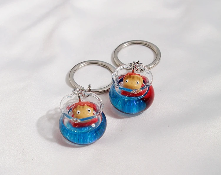 Ponyo on a Cliff Anime Cartoon Fish Tank Keychain For Women Trinket Metal Key Chains Ring Car Bag Pendent Charm D333