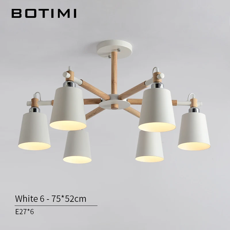 BOTIMI Lustre твердая деревянная люстра для железный абажур для гостиной светодиодный люстра освещение люстры Para Sala De Jantar домашняя лампа - Цвет абажура: White 6 Lights