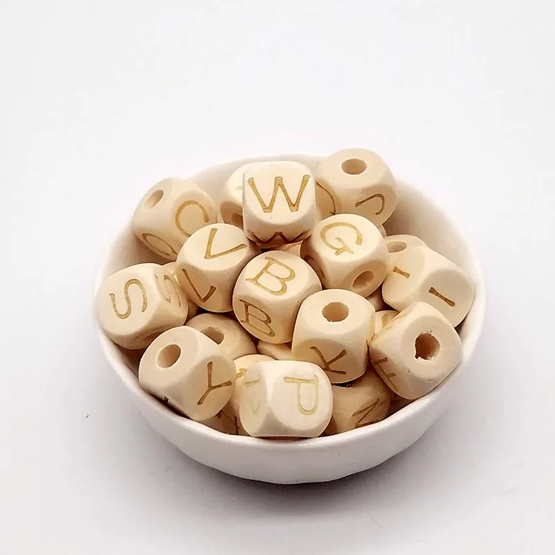 

WD167(130), 12mm Natural Wooden Alphabet A-Z Letters Square Wood Spacer Beads For Baby Smooth Teether Jewelry Pacifier Clip DIY