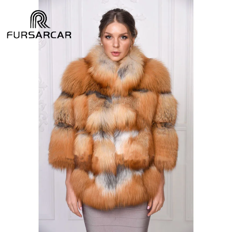 Женская шуба из натурального меха лисы FURSARCAR Роскошная Шуба золотистой с