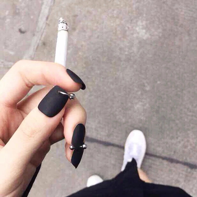 Gothic Silver Ring Dark Fake Nails Ins Simple Temperament Manicure Accessories Bride S Fake Nail Patch Nail Art False Nails Aliexpress