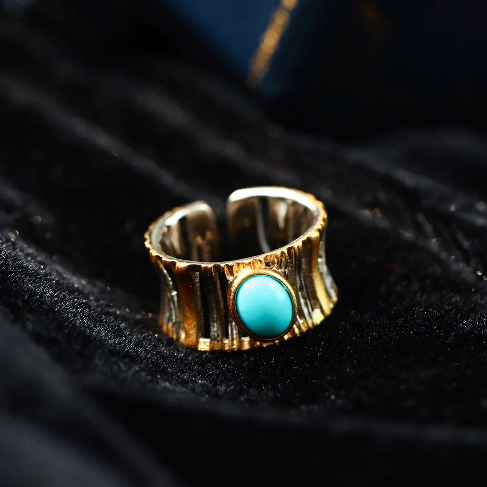 

RADHORSE 925 Silver Rings for Women Fine Jewelry Turquoise Italy Two-tone crafts Sterling Silver Ring Adjustable Silver
