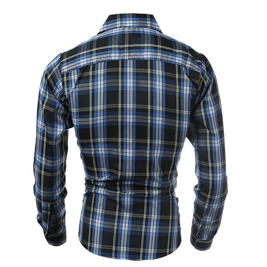 YUNY Mens Long Sleeve Button Slim Fitted Classic Plaid Vogue T-Shirts 6 L