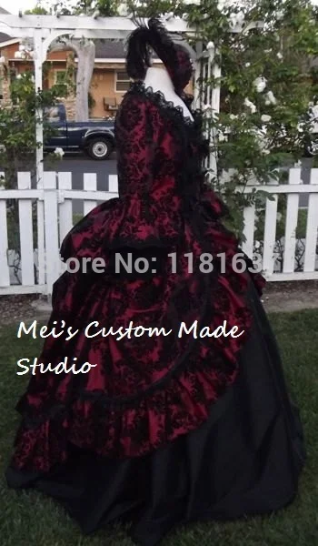 Индивидуальный заказ 18 век тафты глубокий красный Викторианский суета Moive театральный бальное платье период платья