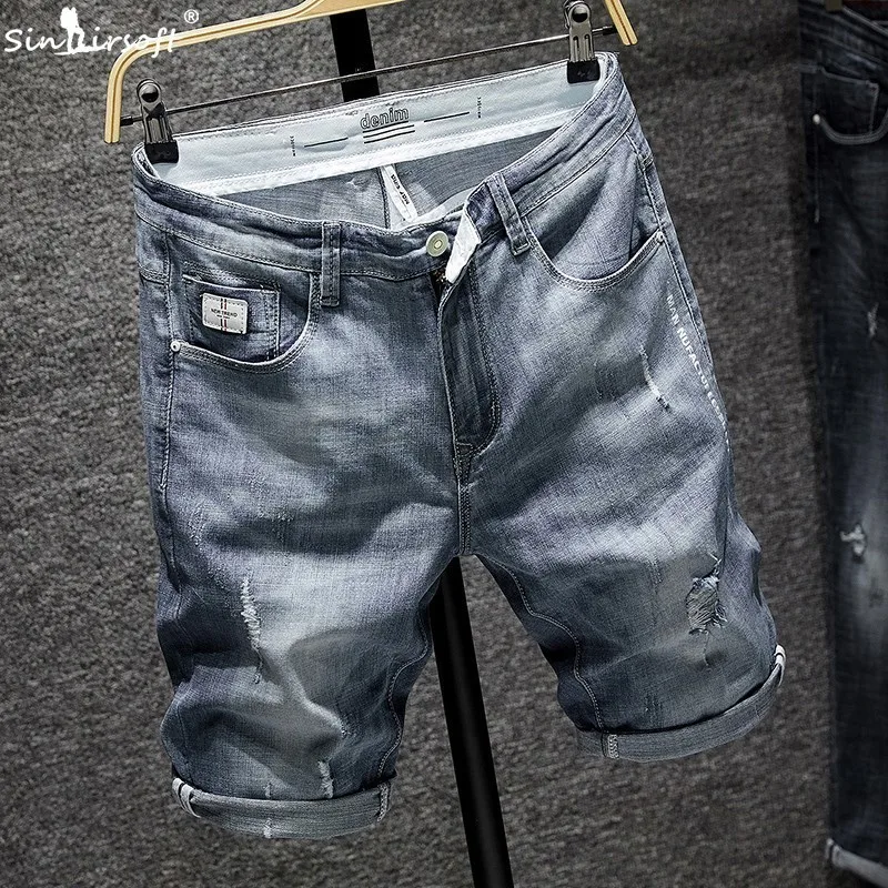 SINAIRSOFT Men's Denim Shorts Cotton Loose Casual Shorts Korean Version Of Slim Korean Summer Fashion Hole Trend Wild