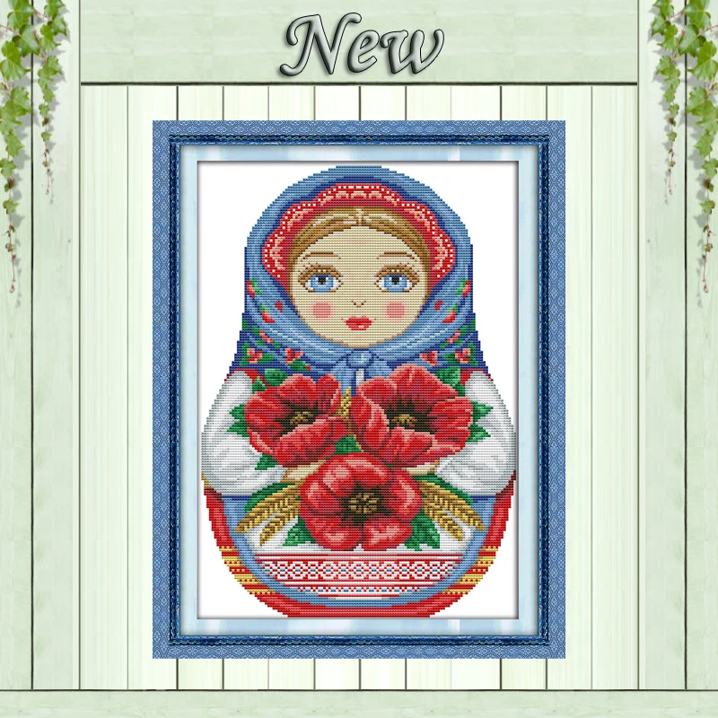 Russian doll flowers diy painting counted print on canvas DMC 14CT 11CT Cross Stitch chinese Embroidery kits Needlework Sets |