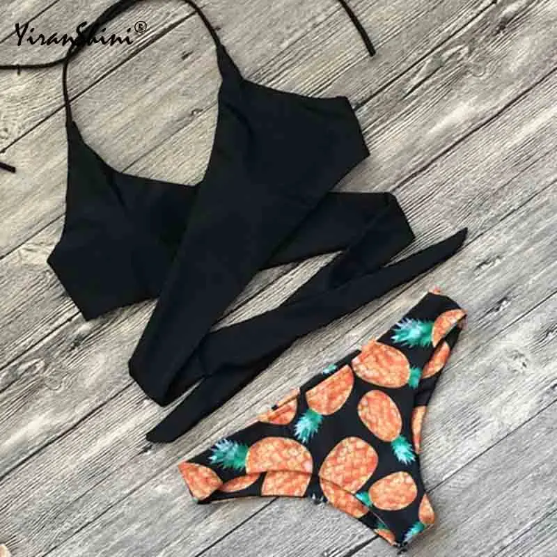 

YIRANSHINI 2018 Hot Sexy Cross Brazilian Bikinis Women Swimwear Beach Bathing Suit Push Up Bikini Set Halter Bandage Swimsuit