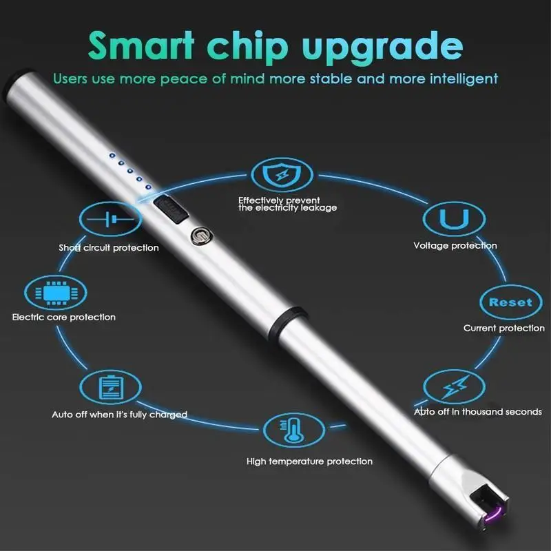 

USB Rechargeable Arc Lighters Windproof Electric Metal Shell Gas Lighter Kitchen Outdoor Barbecue Camping Fire Starter