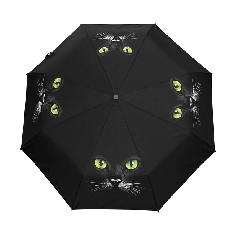 Трехскладной автоматический зонт для женщин и мужчин Guarda Chuva, компактный черный зонт, Winfproof, ультра-светильник, Paraguas, милый кот, дождевик