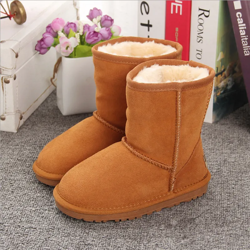 Boys and Girls Australia Style Kids Snow Boots Waterproof Slip-on Children Winter Cow Leather Boots Brand Ivg EU 21-35