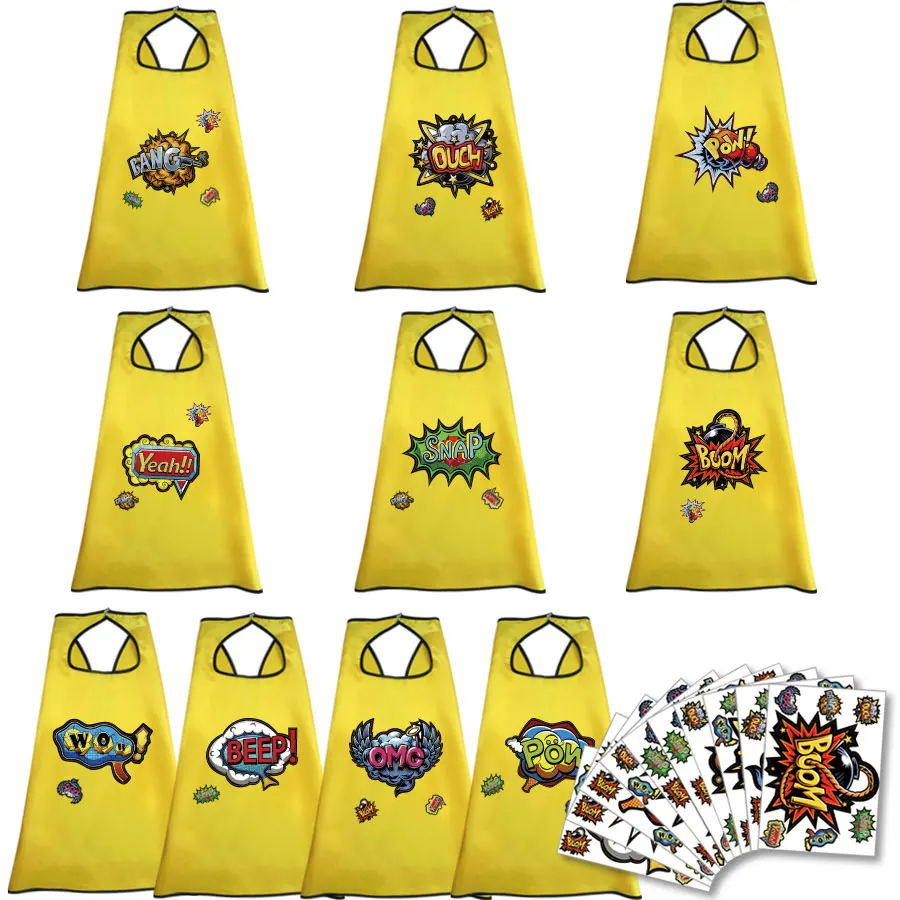 

10 PCs SPECIAL Yellow Cape Mask Sticker Superhero and Super Girls Costumes Boys and Girls Capes Party Favor Dress Up Cosplay