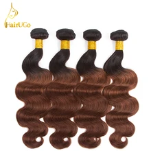 HairUGo Hair Pre-colored Omber Malaysia Hair 100% Human Hair Body Wave #1B/33 Color Nom Remy Hair Weaves 4 Bundles Extensions