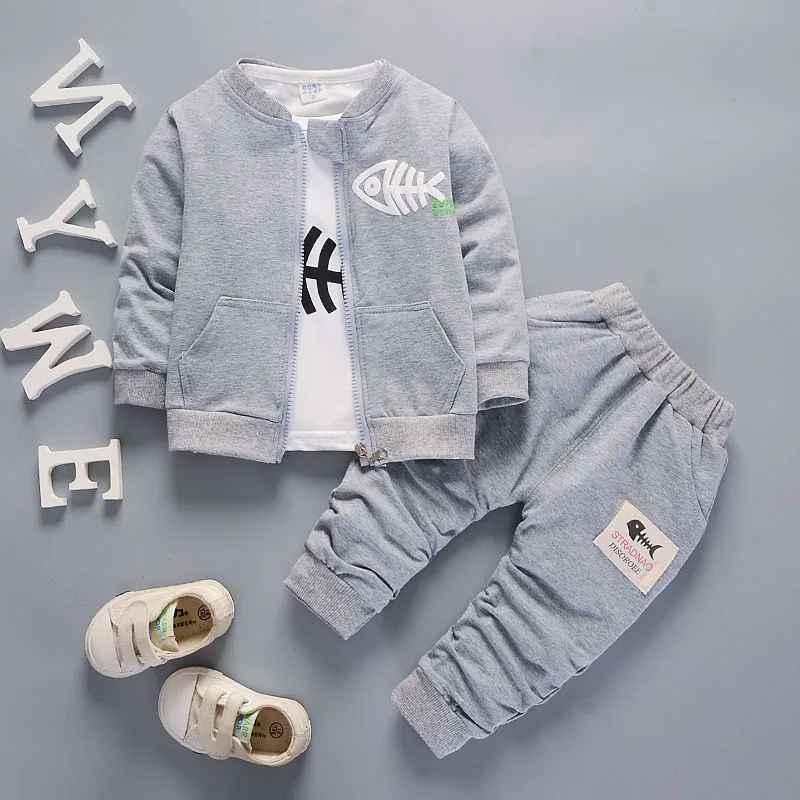 grey sets Для малышей, для мальчиков, bibicola Костюмы комплект Демисезонный модное пальто куртка+ футболка и штаны, комплект из 3 предметов для новорожденных, спортивный костюм для малышей, одежда для мальчиков - Цвет: grey sets