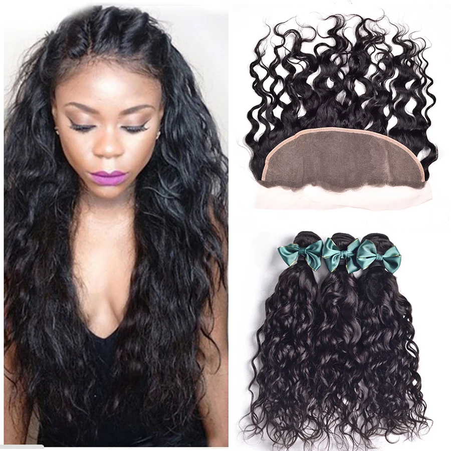 Lace Frontal Closure With Bundles 4 pcs Wet And Wavy Brazilian Virgin Hair Bundles With Frontal Closure Human Hair With Closure