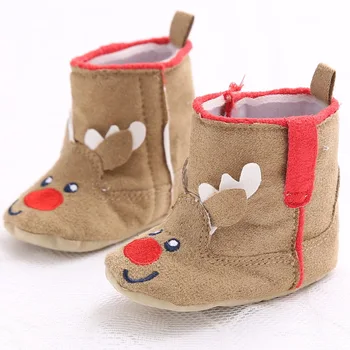 

Winter Christmas Baby Shoes Reindeer Embroidered Baby First Walkers Baby Snow Boots Toddlers Anti-slip Baby Boy Shoes DS19