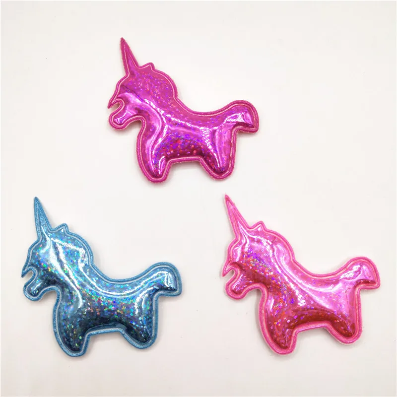 

40Pcs Shinng Laser PU Fabric Padded Patches Glittering Unicorn Appliques for Crafts Clothes Sewing Supplies DIY Hair Bow Decor