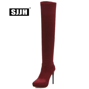 

SJJH Women Nubuck Over-the-Knee Boots with Point Toe Stiletto Zip Plush Long Riding Boots Fashion Sexy Shoes Large Size Q358