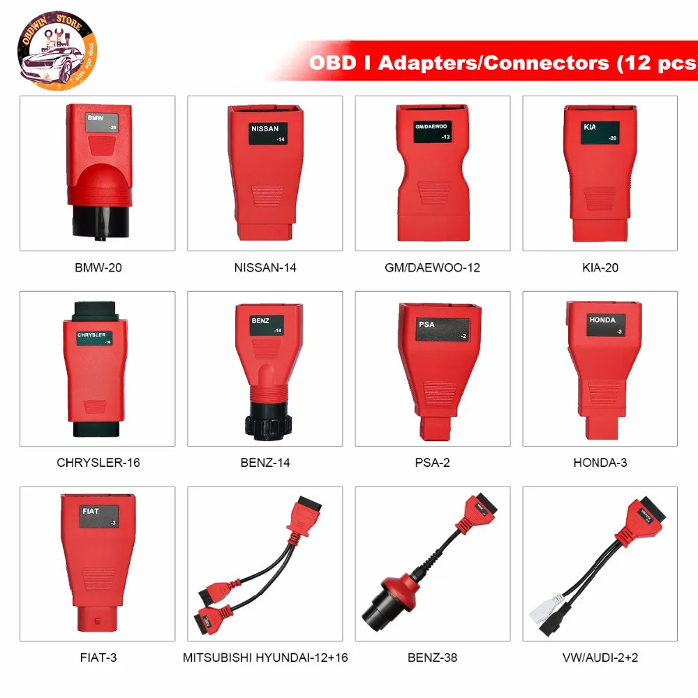 Autel Full Connect Kit OBD I Adapters/Connectors (12 pcs) for Autel