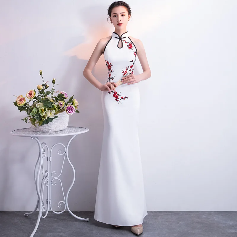 Сексуальное платье без рукавов длинное Ципао китайское стиль воротник-стойка платье женское летнее платье Ципао тонкий Платья для вечеринок Vestido XS-3XL