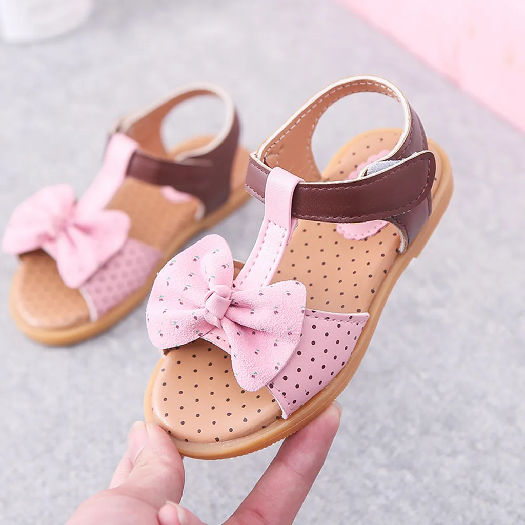 

Girl wave dot sandal summer bow knot princess shoe children hollow out new fund single shoe vogue flat bottom sapatos #T1