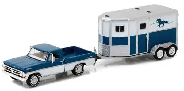 Зеленый светильник 1: 64 1972 Ford F-100 и трейлер для лошадей бутик сплав автомобиль игрушки для детей Детские игрушки Модель оригинальная коробка