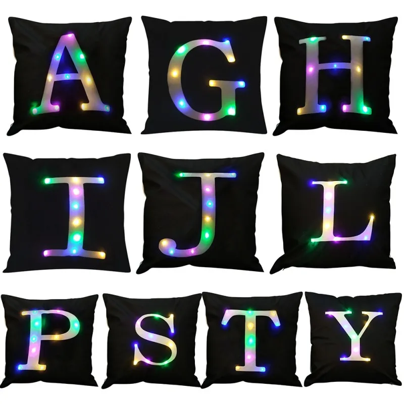 

LED Lights Letter Alphabet Printed Cotton Linenr Pillowcase Decorative Pillows Cushion Cover For Home Sofa Car Office Pillow