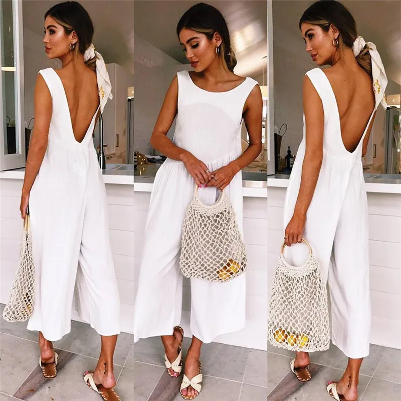 yashangyi Combinaison Femme	2019 Summer Casual Rompers Women Jumpsuits Loose Solid Pocket Overalls Female Salopette