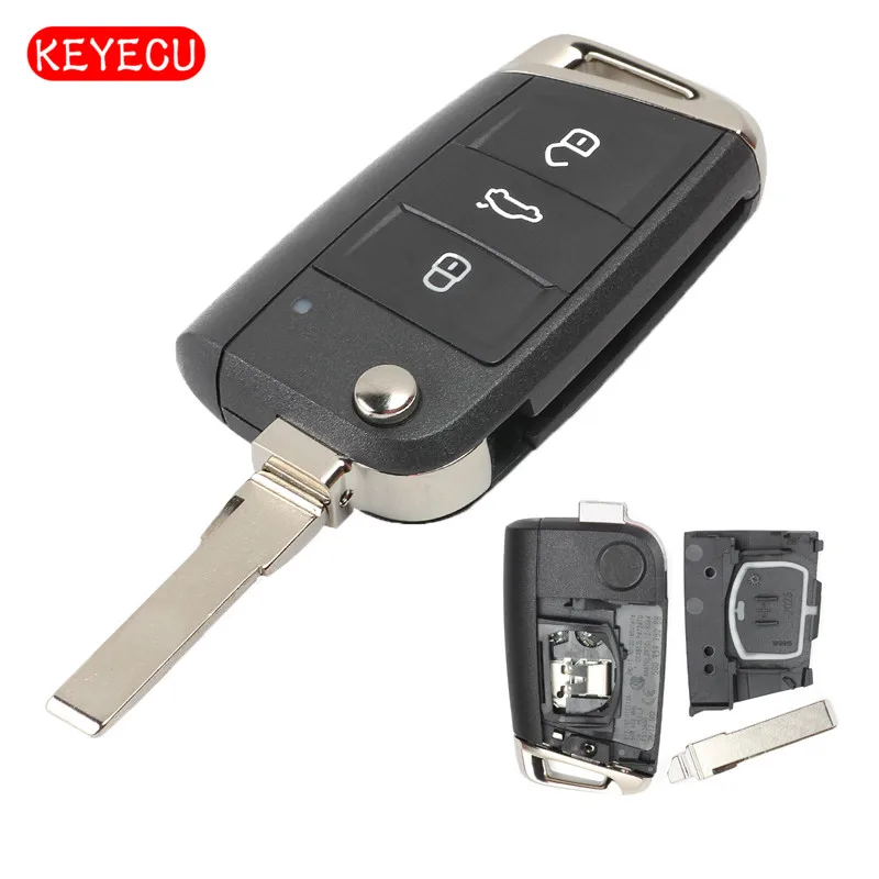 Keyecu Keyless-Go Флип дистанционный брелок 3 кнопки 434 МГц ID48 чип для Volkswagen MQB Golf VII MK7, Skoda Octavia A7