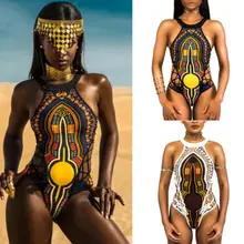 Цельные купальники в африканском стиле Для женщин печати бинты Купальник Push Up Мягкий бикини Купальники Монокини летняя пляжная одежда