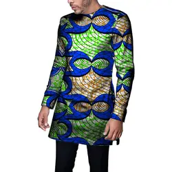 Модные Для мужчин Африканский принт Топы корректирующие с длинным рукавом человек футболка индивидуальный заказ с Африканская одежда для