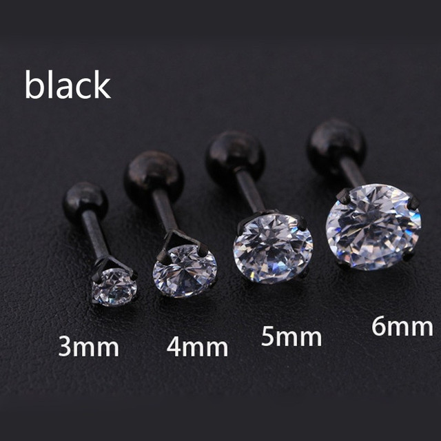 pcs/bag Size 3/4/5/6mm 4 Colors Medical titanium needle True zircon Ear Studs Boys and girls Earrings For DIY Party Earrings