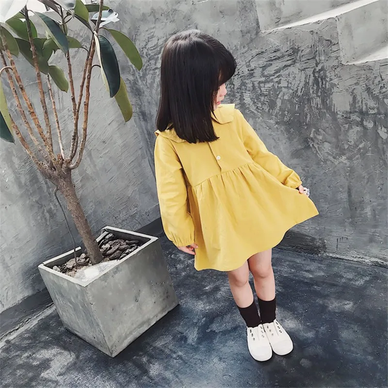 Mihkalev Turn down collar girls dress autumn kids clothes girls long sleeve dress for children birthday party clothes