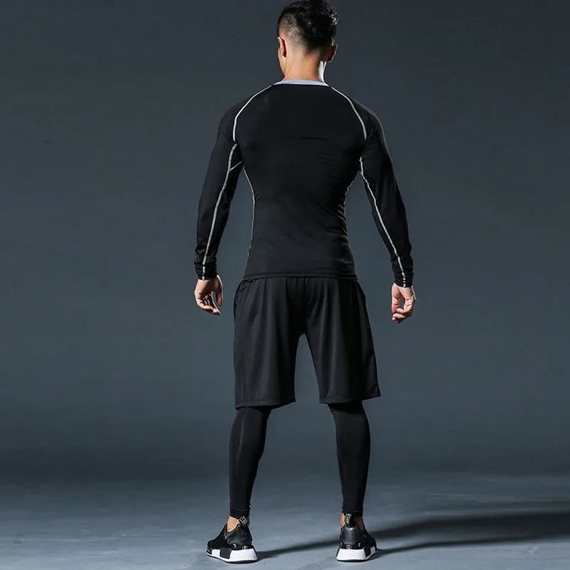 Men Running Sets Compression Sport Suits Quick Dry Workout Clothes Sports Joggers Training Gym Fitness Tracksuits Sportswear Man