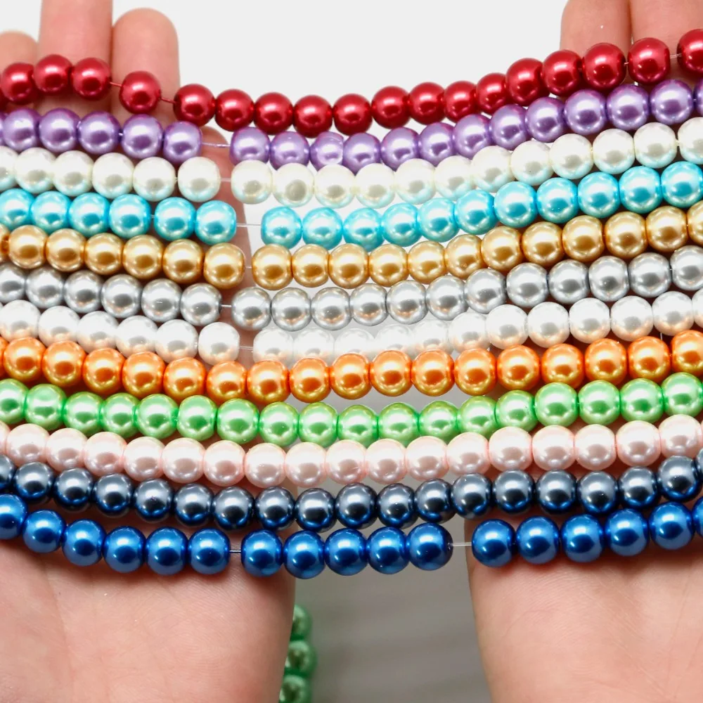 4mm 6mm 8mm 10mm Painted Color Pearlized Round Loose Glass Imitation