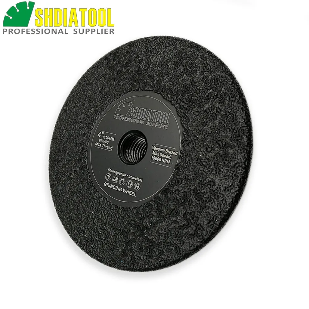 SHDIATOOL 1pc Dia 4"/100mm M14 Vacuum Brazed Diamond Flat Grinding Wheel Grinder Disc For Granite Marble Artificial Stone Grind