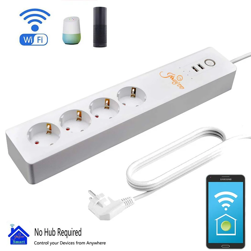 

Smart Wifi Power Strip Surge Protector Multiple Power Sockets 2 USB Port Voice Control for Amazon Echo Alexa's Google Home Timer