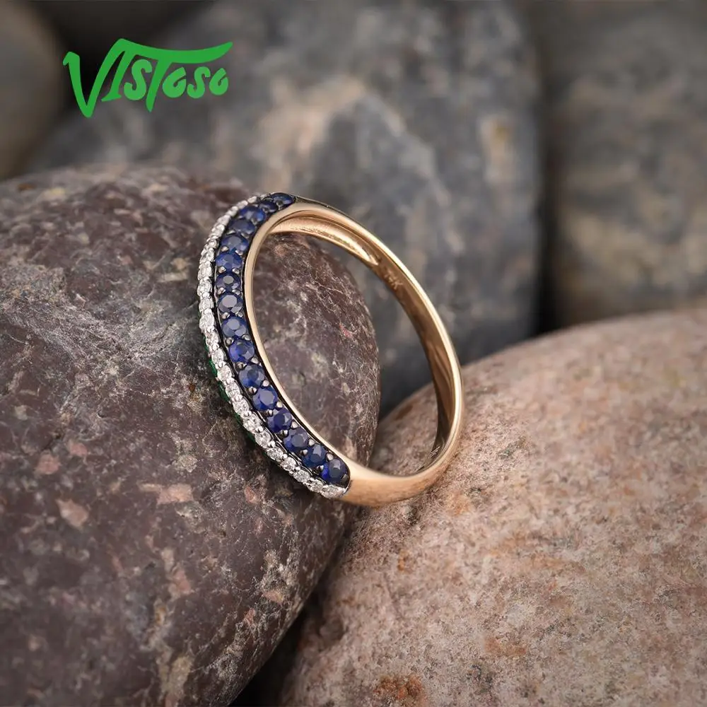 VISTOSO, золотые кольца для женщин, Настоящее 14 к, 585 Желтое золото, кольцо, сверкающий синий сапфир, волшебный изумруд, обручальное кольцо, хорошее ювелирное изделие