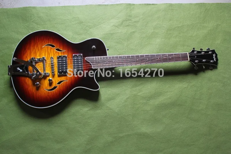 

Free Shipping 2017 Custom Shop Maple Hollow Burlywood 6 Strings Electric Guitar with chrome bigsby 150604