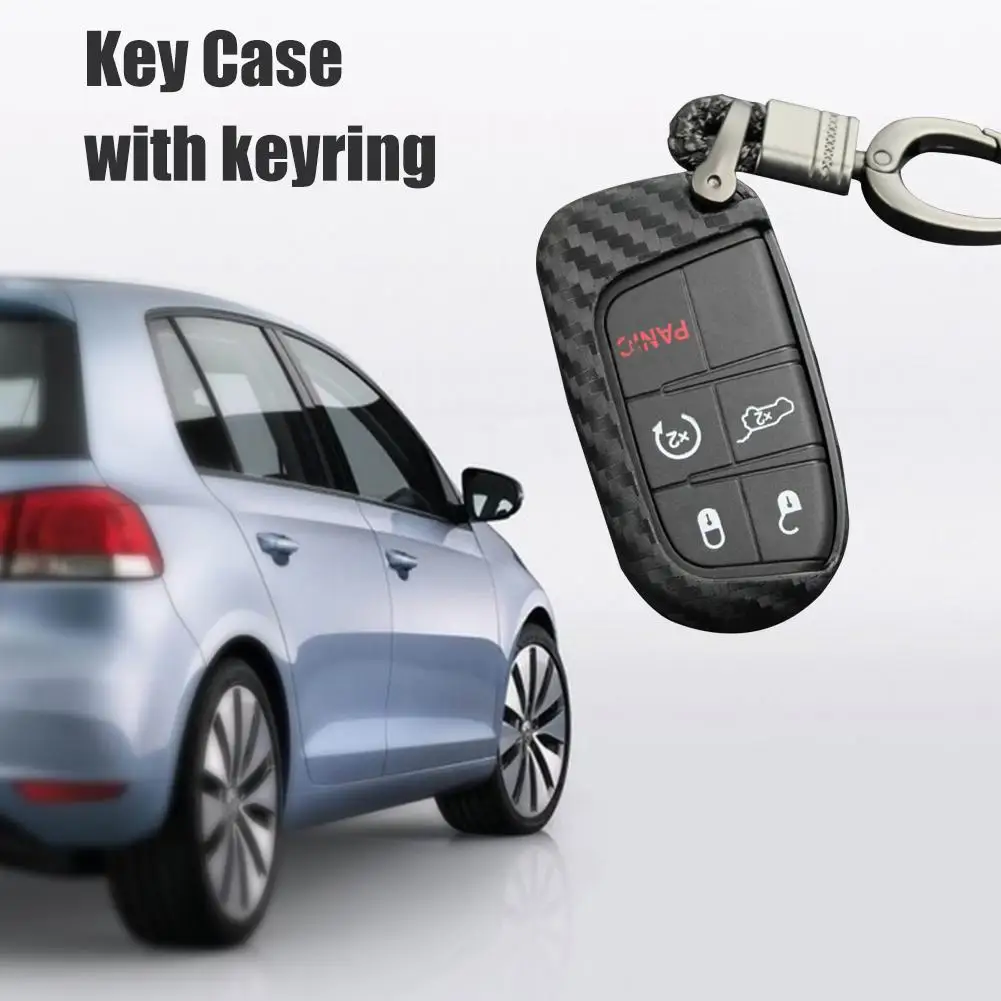 Carbon Fiber Key Fob Chain For Jeep Dodge Chrysler Accessories Cover Case Ring 