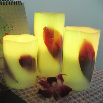 

full set 3 pcs leaf inlay pattern led wax candle wireless remote control multiple color changing home decoration gift item